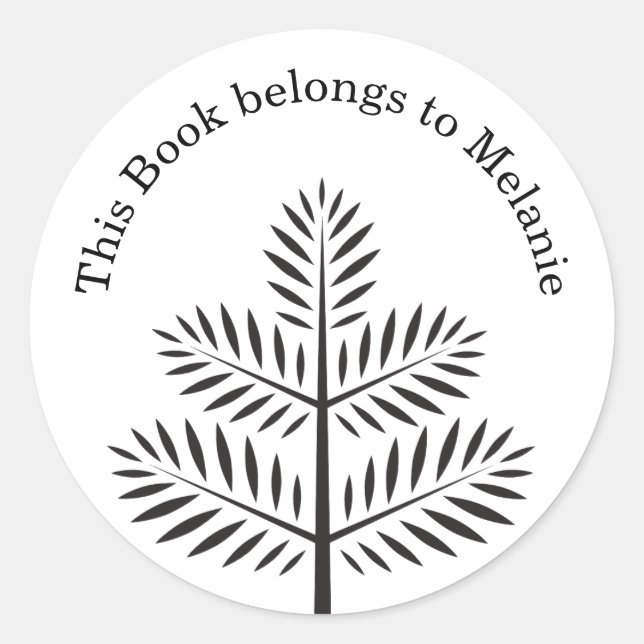 Black Elegant Botanical Tropical Branch Bookplate (Front)