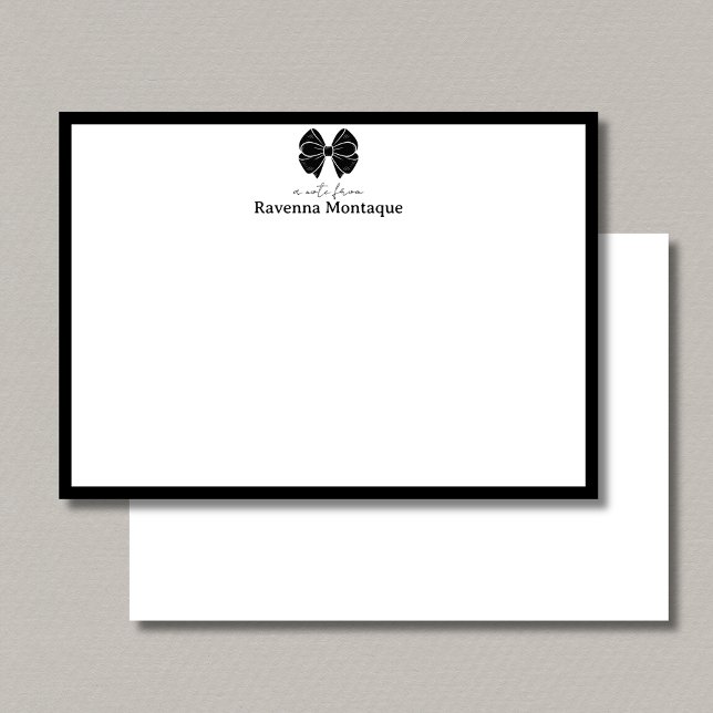 Black Elegant Bow Border Custom Name Wedding Note Card (Creator Uploaded)