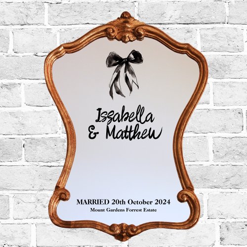 Black Elegant Bow Name Date Wedding Ceremony SIgn