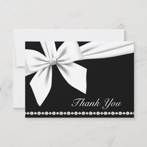 Black Elegant Bow  Pearls Fancy Thank You Card