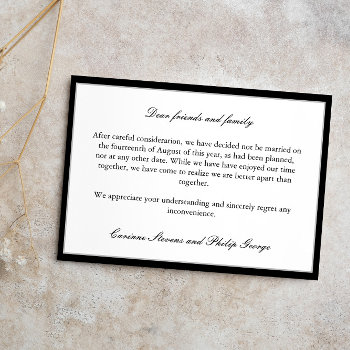Black Elegant Broken Engagement Cancelled Wedding Invitation by Paperpaperpaper at Zazzle