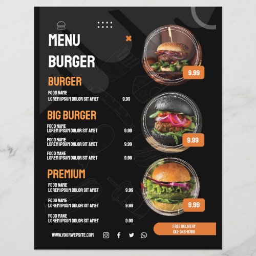 Black Elegant Burger Restaurant Menu Invitation