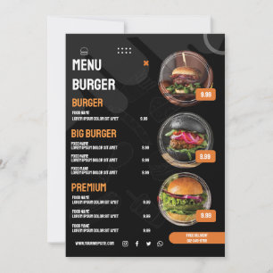 Black Elegant Burger Restaurant Menu Invitation