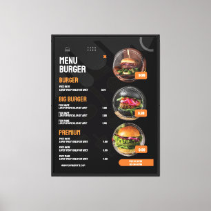Black Elegant Burger Restaurant Menu Invitation Canvas Print