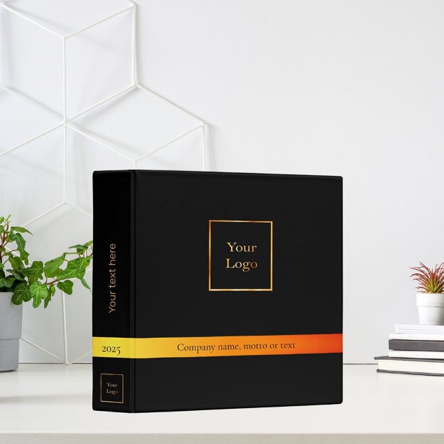 Black elegant business logo gold ribbon text 3 ring binder (Creator Uploaded)