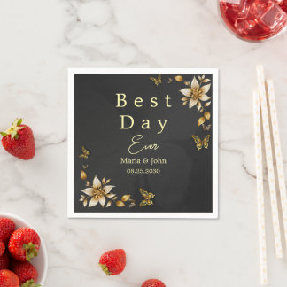 Black Elegant butterflies Wedding Napkins