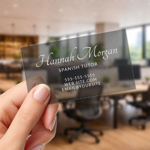 Black Elegant Calligraphy Clear Business Cards