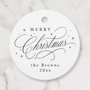 Black Elegant Calligraphy Merry Christmas Gift Favor Tags