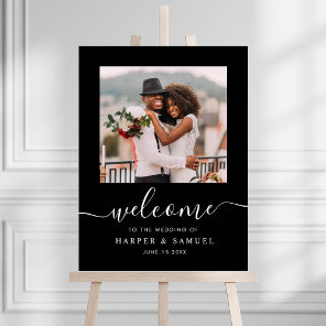 Black Elegant Calligraphy Photo Wedding Welcome Poster