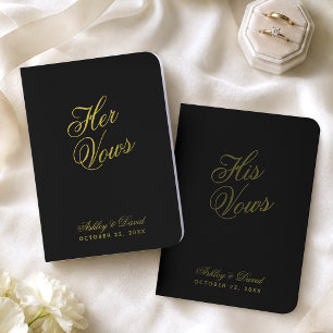 Black Elegant Calligraphy Script Wedding Gold Foil Vow Books