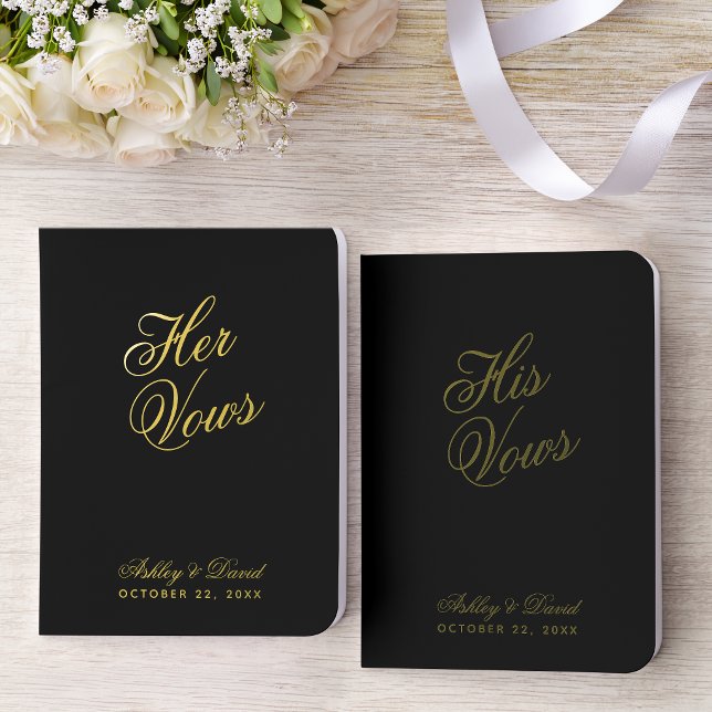 Black Elegant Calligraphy Simple Script Wedding  Foil Vow Books (Creator Uploaded)