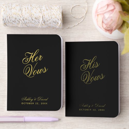 Black Elegant Calligraphy Simple Script Wedding  Foil Vow Books