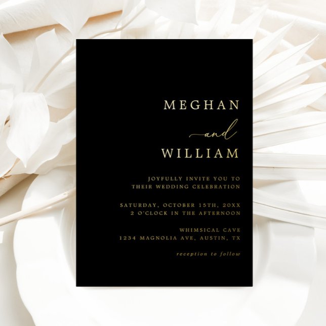 Black Elegant Calligraphy Wedding Gold Foil Invitation (Creator Uploaded)