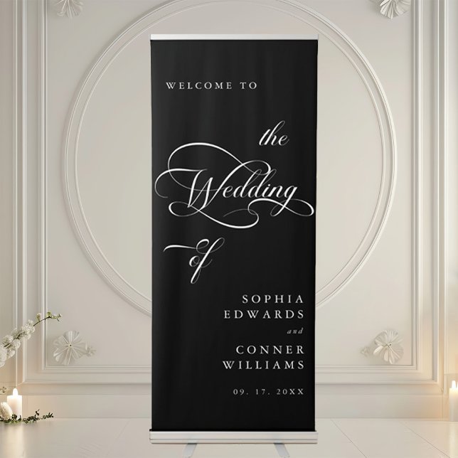 Black Elegant Calligraphy Wedding Welcome  Retractable Banner (Creator Uploaded)