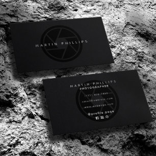 Black elegant camera lens photo and video business card