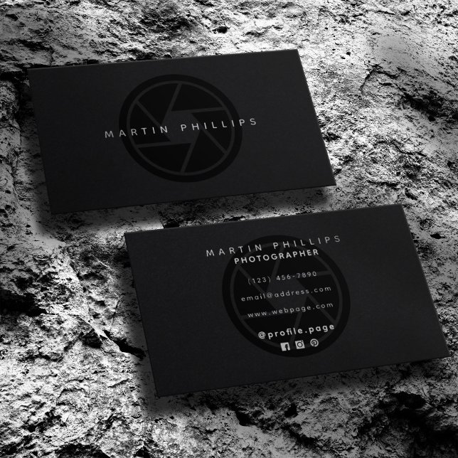 Black elegant camera lens photo and video business card (Creator Uploaded)