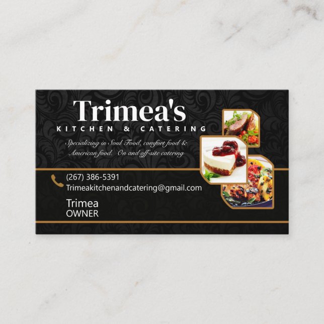 Black Elegant Catering Business Card (Front)