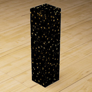 Black Elegant Celestial Starry Gold Stars Design Wine Box
