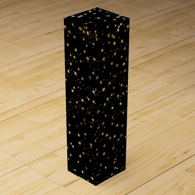 Black Elegant Celestial Starry Gold Stars Design Wine Box (Front)