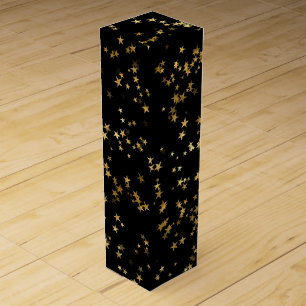 Black Elegant Celestial Starry Gold Stars Design Wine Box