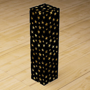 Black Elegant Celestial Starry Gold Stars Design Wine Box