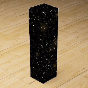 Black Elegant Celestial Starry Gold Stars Design Wine Box