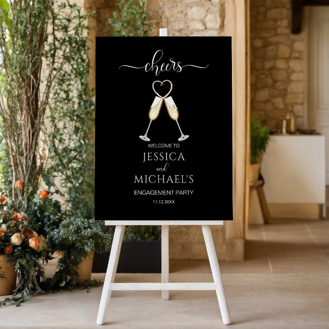 Black Elegant Champagne Gold Heart Engagment Party Foam Board (Creator Uploaded)