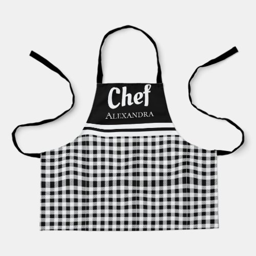 Black Elegant Chef Buffalo Plaid Black White Apron