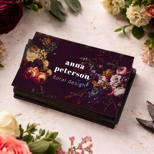 Black Elegant Chic Dark Floral Florist Business Card