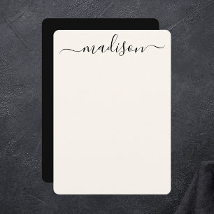 Black Elegant Chic Typography Name Script Note Card