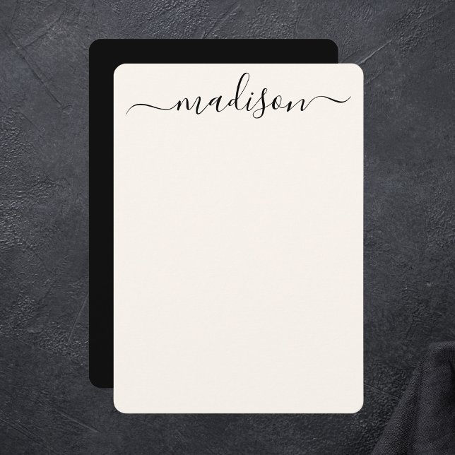 Black Elegant Chic Typography Name Script  Note Card (Creator Uploaded)