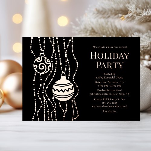 Black Elegant Christmas Party Corporate Holiday Foil Invitation