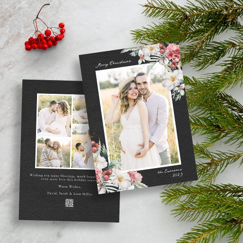 Black Elegant Christmas Photo Collage Holiday Card