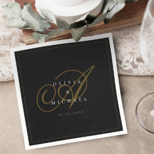 Black elegant classic calligraphy vintage wedding napkins