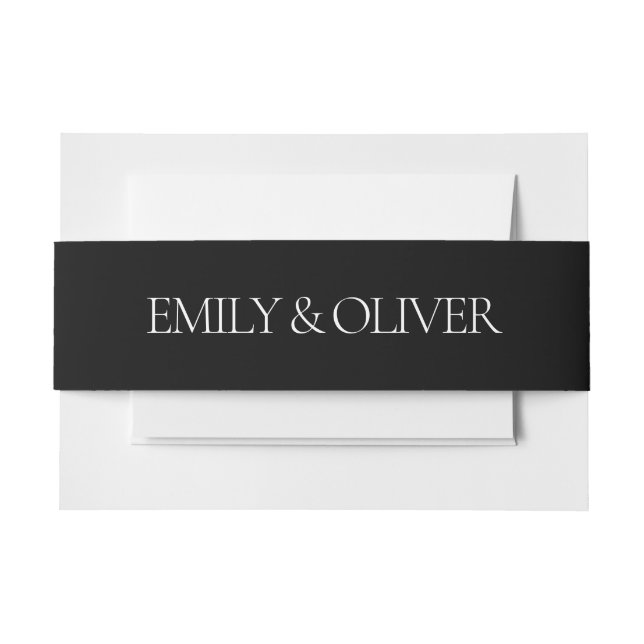 Black Elegant Classic Couple's Names Wedding Invitation Belly Band (Front Example)