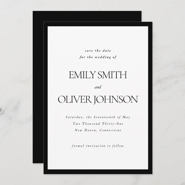 Black Elegant Classic Frame Wedding Save The Date (Front/Back)