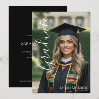 Black Elegant Classic One Photo Graduation Invitation