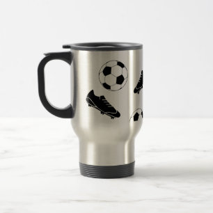Black Elegant Classic Soccer Cleats Ball Pattern Travel Mug