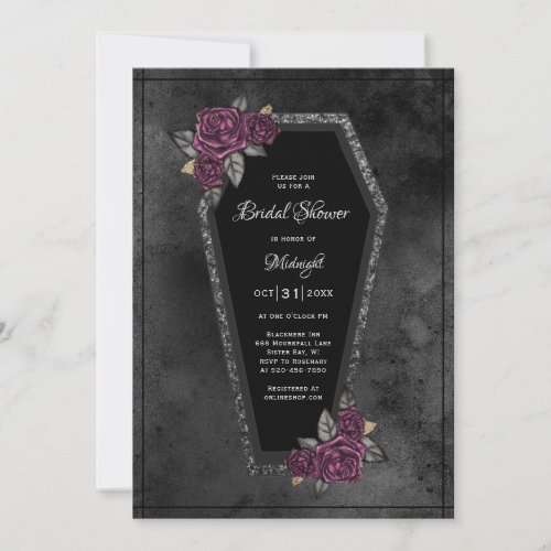 Black Elegant Coffin Gothic Rose Bridal Shower Invitation