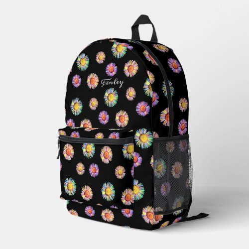  Black Elegant  Colorful Classy Floral Boho Daisy Printed Backpack