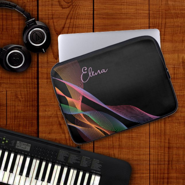 Black elegant colorful wavy  laptop sleeve (Creator Uploaded)