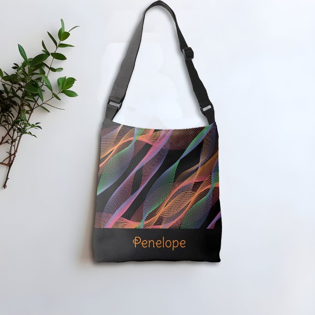 Black elegant colorful wavy name crossbody bag (Creator Uploaded)