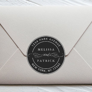 Black Elegant Couple Names Wedding Return Address Classic Round Sticker