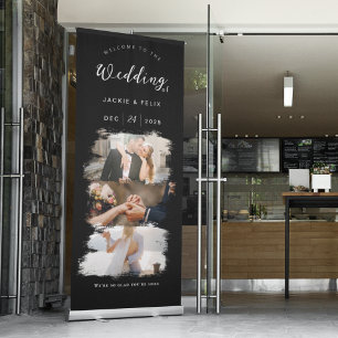 Black Elegant Custom Photos Wedding Welcome Retractable Banner