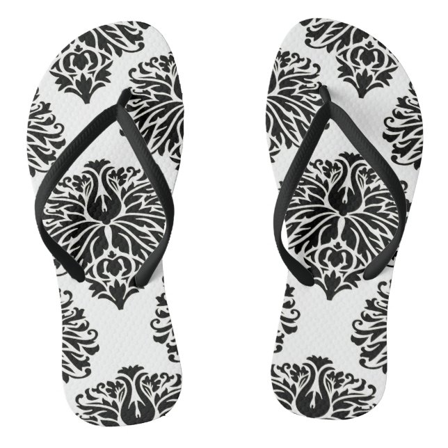 Black Elegant Damask Flip Flops (Footbed)