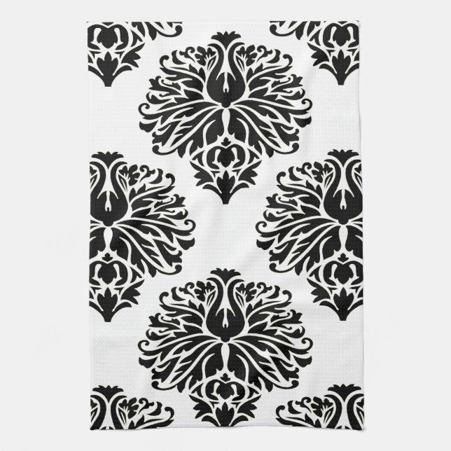 Black Elegant Damask Kitchen Towel (Vertical)