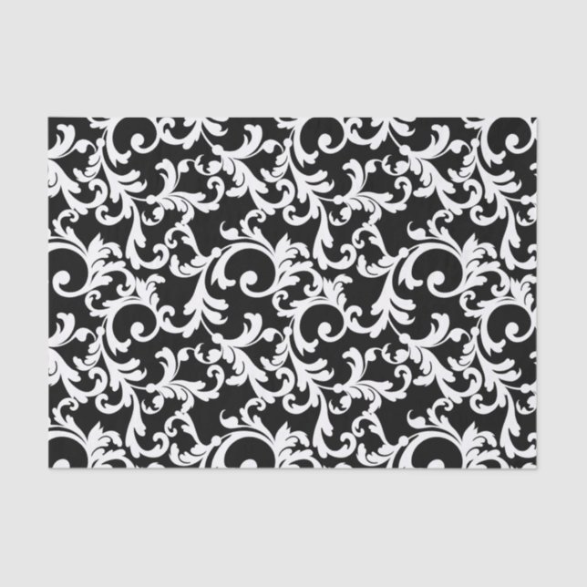 Black Elegant Damask Print Tissue Paper (Front)