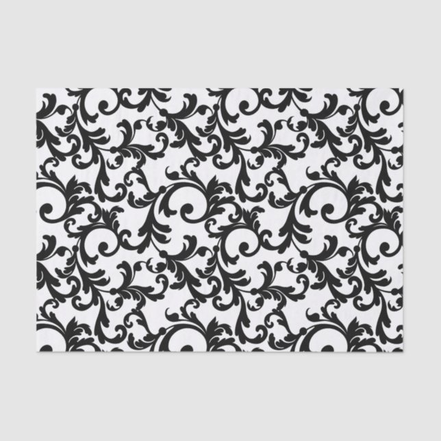 Black Elegant Damask Print Tissue Paper (Front)