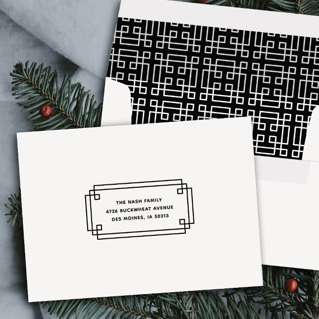 Black Elegant Deco Frame Holiday Envelope (Creator Uploaded)