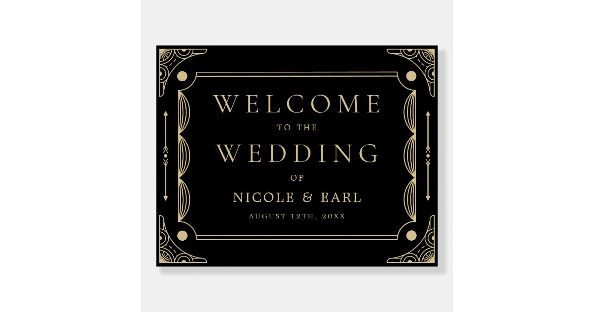 Black Elegant Deco Gold Retro Wedding Welcome Foam Board | Zazzle